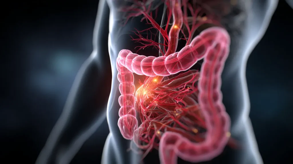 Illustrazione 3D dei meccanismi della camminata dopo i pasti per la digestione.