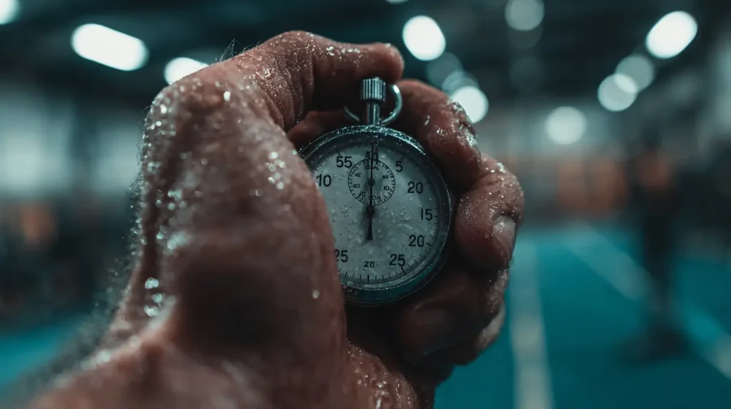 Mano che tiene un cronometro simbolo degli allenamenti hiit salute cardiometabolica