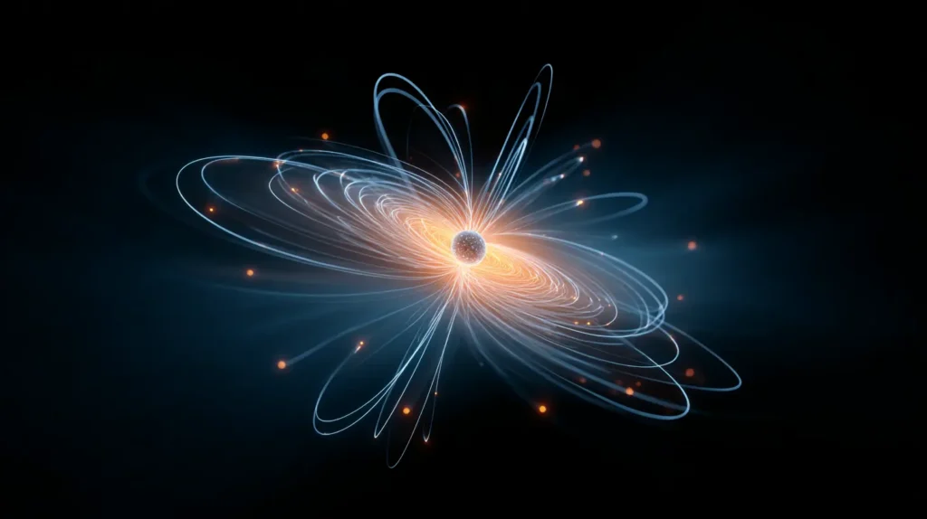 Modello di stella di neutroni con linee di campo magnetico che rappresentano la scoperta nuovo oggetto celeste via lattea.