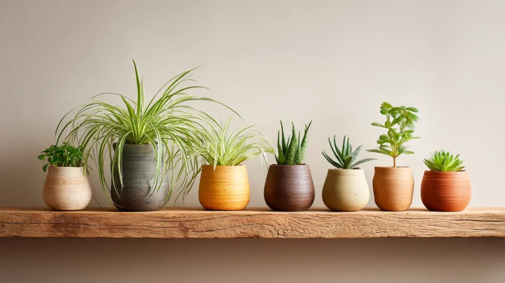 Assortimento di Piante Facili da Curare per Benessere come Falangio e Aloe Vera, ideali per principianti.
