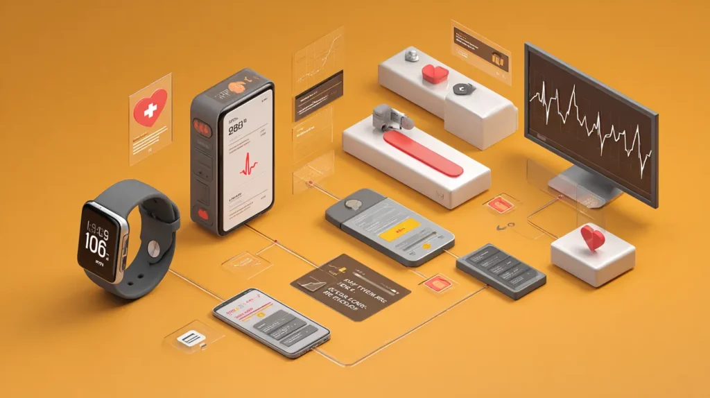 Monitoraggio benessere personale infografica dispositivi salute connessi smartphone