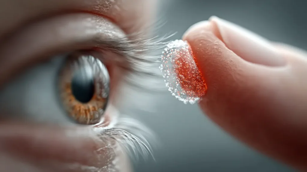 Lente a contatto infrarossa occhi chiusi con nanoparticelle luminescenti
