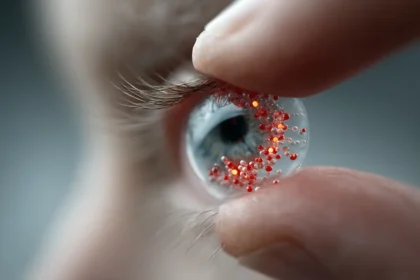 Lente a contatto infrarossa occhi chiusi con nanoparticelle luminescenti