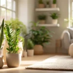 Salotto luminoso con diverse Piante Facili da Curare per Benessere che creano un'atmosfera accogliente.