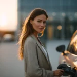 Donna collega SUV elettrico aziendale, auto elettrica senza Ecobonus 2025
