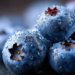Mirtilli benefici cervello cuore freschi con gocce d’acqua macro fotografia