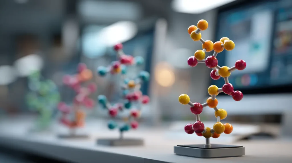 Strutture molecolari dei nuovi antibiotici batteri resistenti su schermo computer
