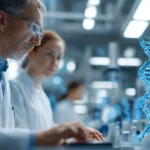 Ricercatori che studiano la molecola della longevità in laboratorio avanzato