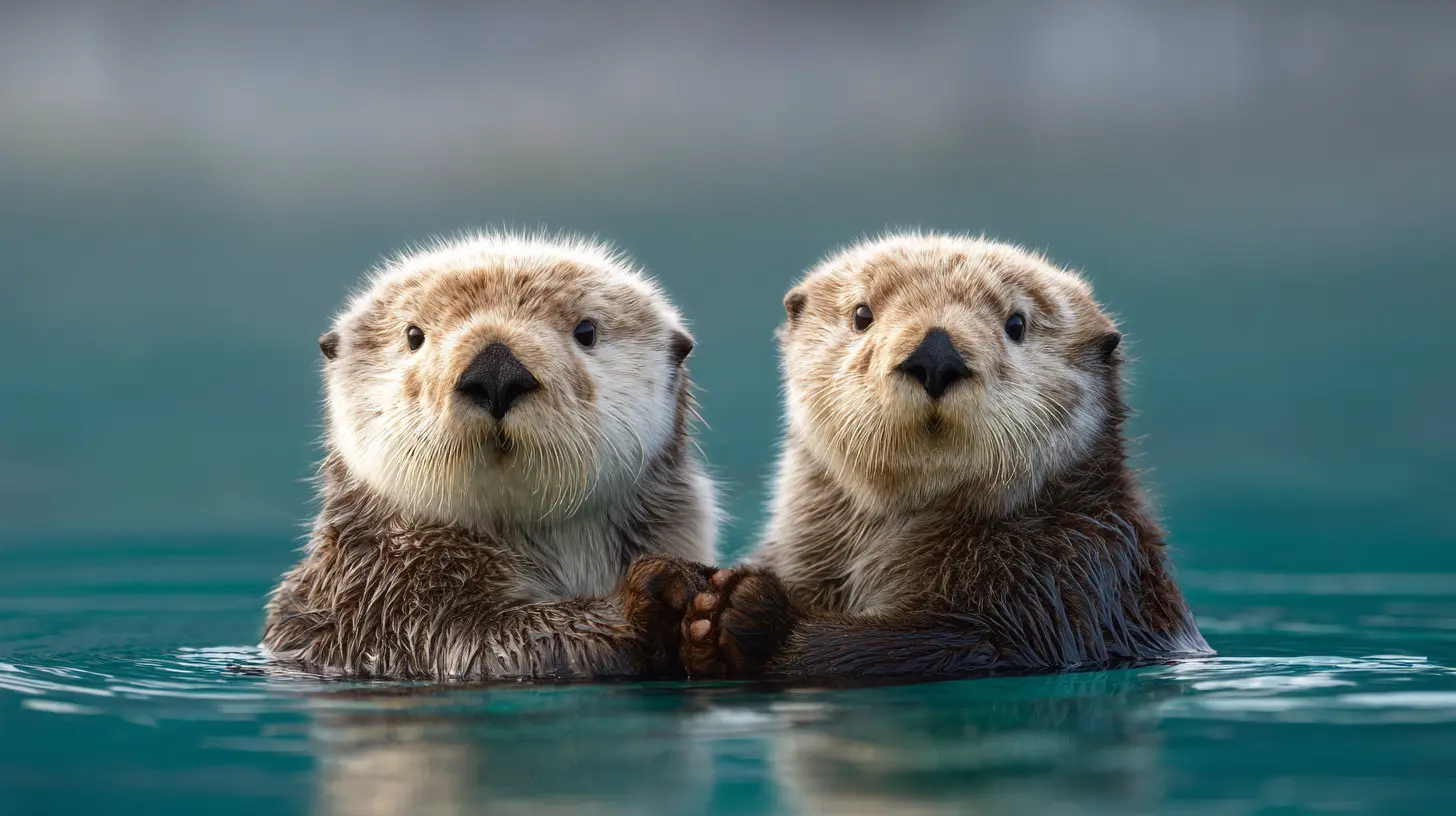 lontra di mare si tengono per mano